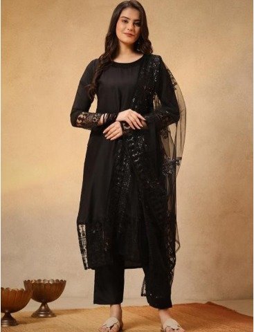 Women Regular Sequinned Kurta with Trousers & With Dupatta