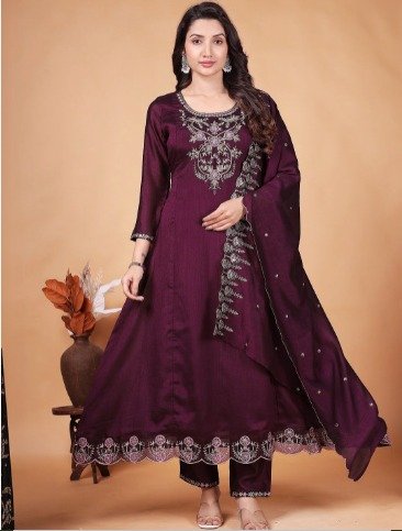 Women Ethnic Motifs Embroidered Regular Sequinned Kurta with Pyjamas & With Dupatta