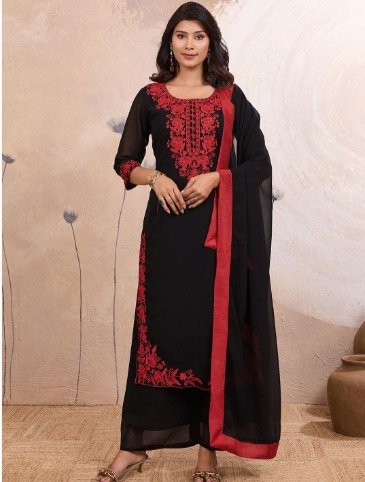 Women Ethnic Motifs Embroidered Regular Thread Work Kurta with Palazzos & With Dupatta
